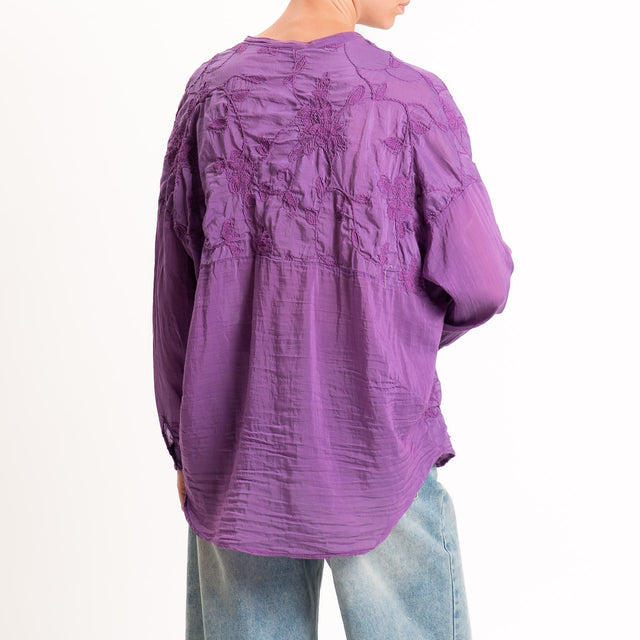 Motel-Camicia mussola misto seta con ricami - amarena