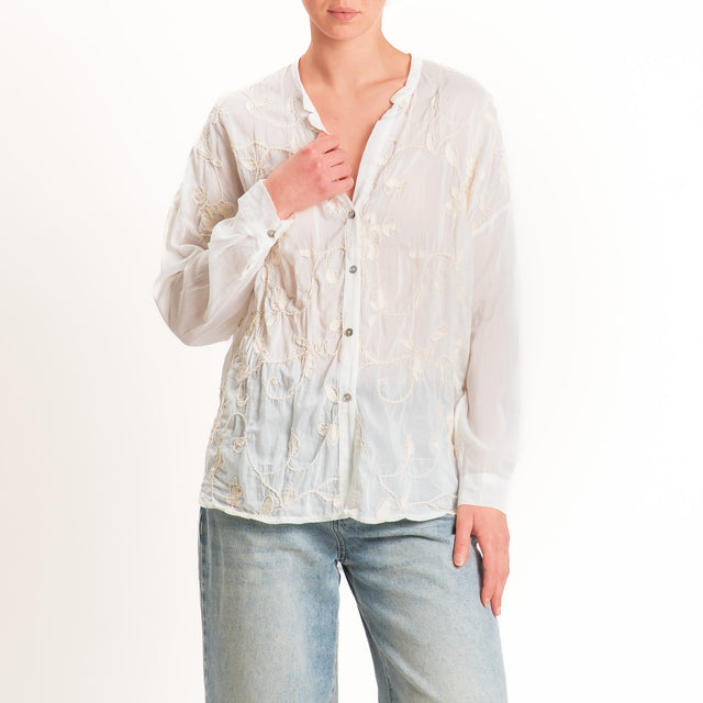 Motel-Camicia mussola misto seta con ricami - burro