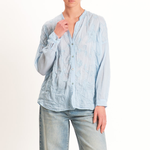 Motel-Camicia mussola misto seta con ricami - cielo