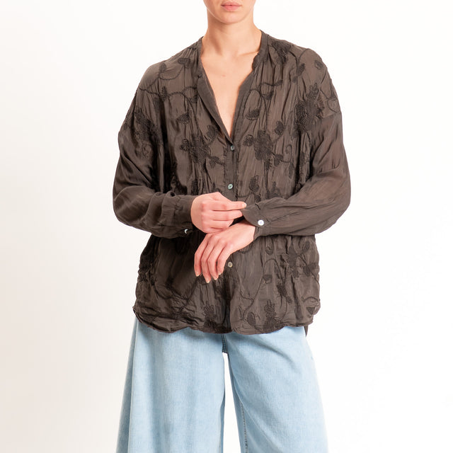 Motel-Camicia mussola misto seta con ricami - choco