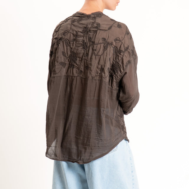 Motel-Camicia mussola misto seta con ricami - choco