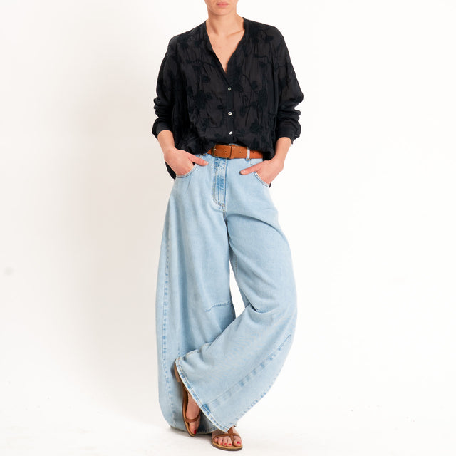 Motel-Camicia mussola misto seta con ricami - nero