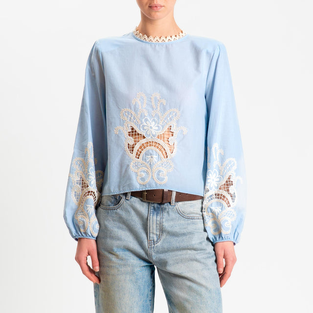 Motel-Blusa ricamata con spalline - cielo
