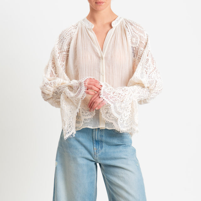 Motel-Camicia mussola lyocell e macramè - burro