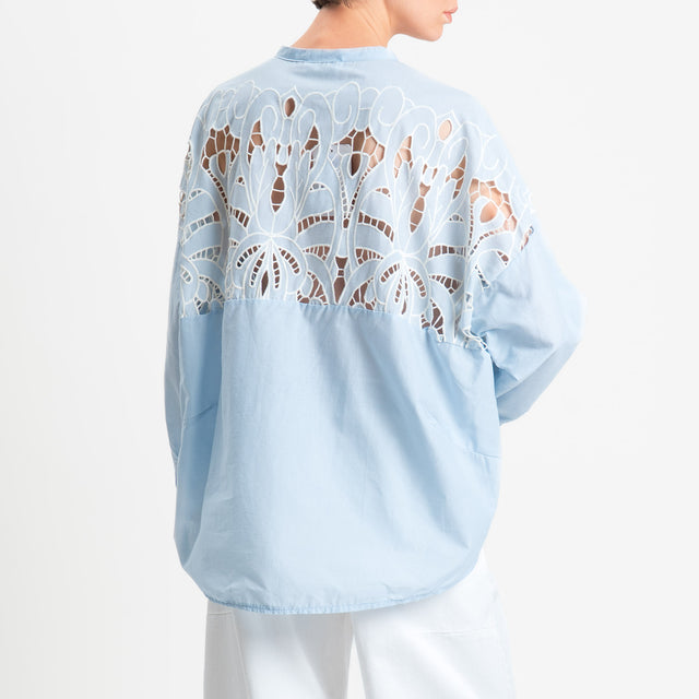 Motel-Camicia traforata con ricami - celeste