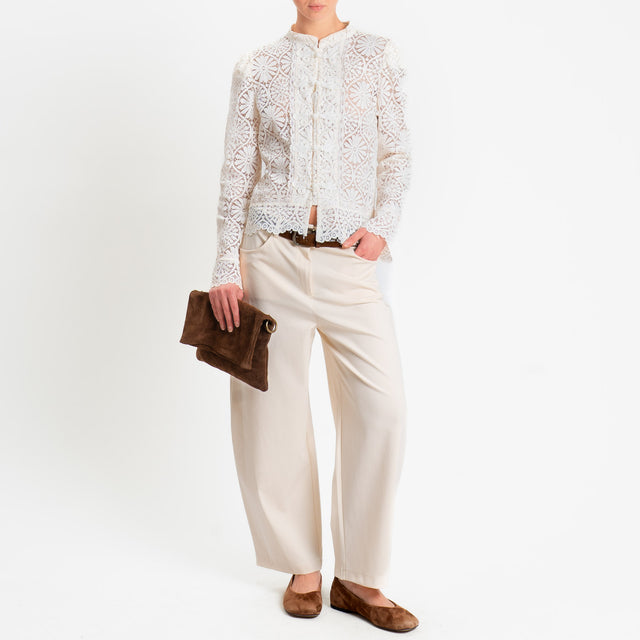 Motel-Giacca camicia pizzo macramè - bianco