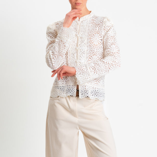 Motel-Giacca camicia pizzo macramè - bianco