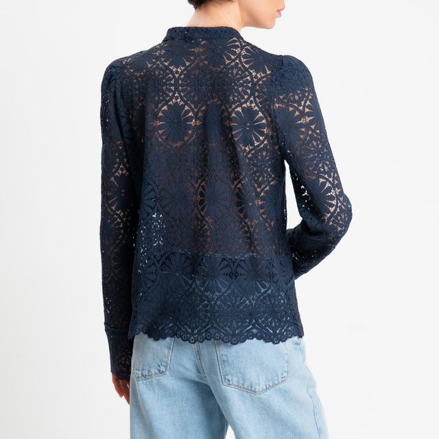 Motel-Giacca camicia pizzo macramè - blu