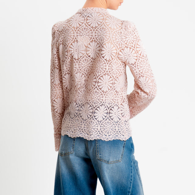Motel-Giacca camicia pizzo macramè - cipria