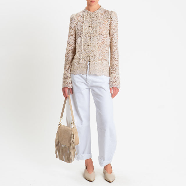 Motel-Giacca camicia pizzo macramè - sabbia