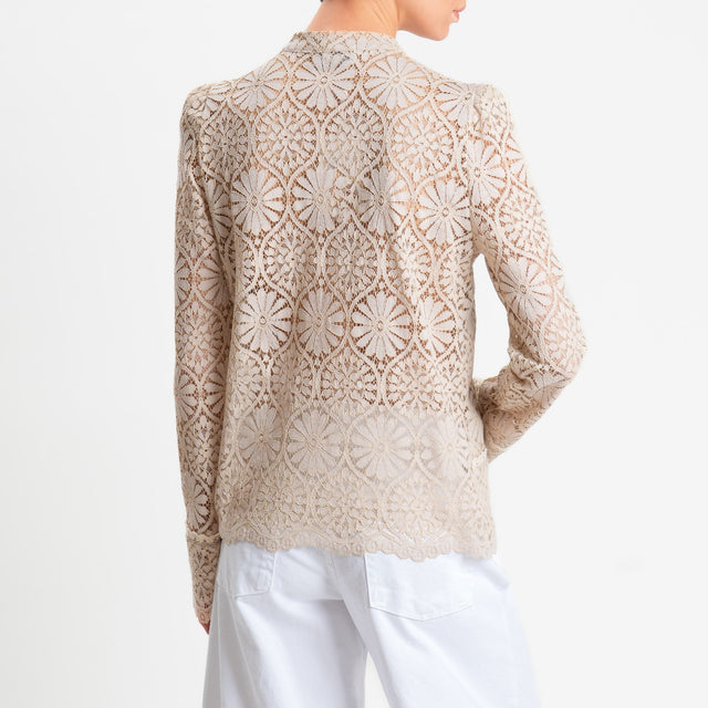 Motel-Giacca camicia pizzo macramè - sabbia