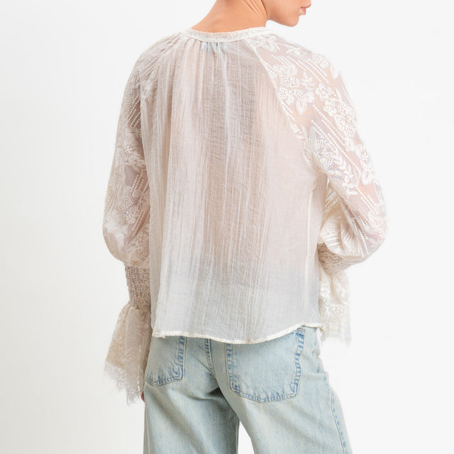 Motel-Camicia lyocell doppio tessuto con ricami - burro