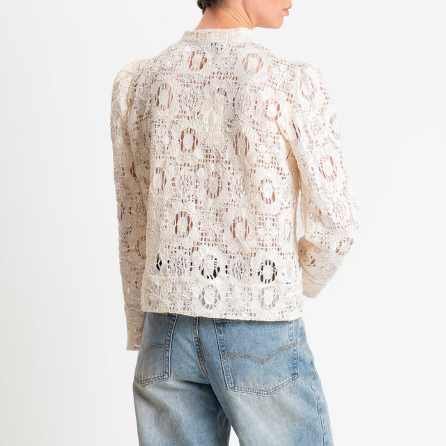 Motel-Camicia mandarin in pizzo macramè con micro pailettes - burro