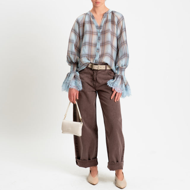 Motel-Camicia check mussola lyocell - celeste