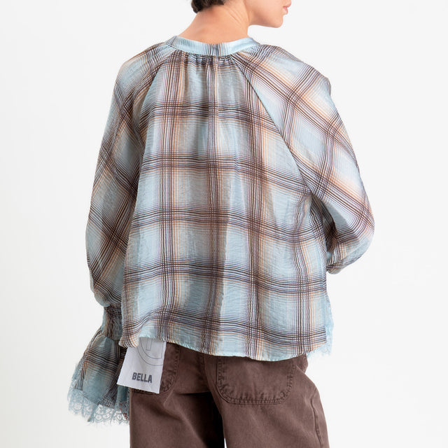 Motel-Camicia check mussola lyocell - celeste