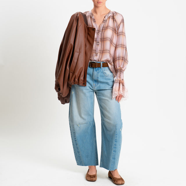 Motel-Camicia check mussola lyocell - rosa