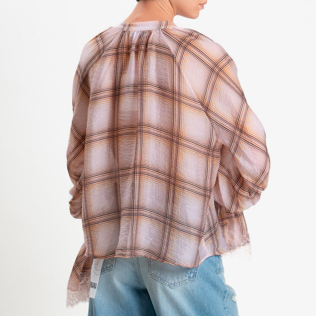 Motel-Camicia check mussola lyocell - rosa