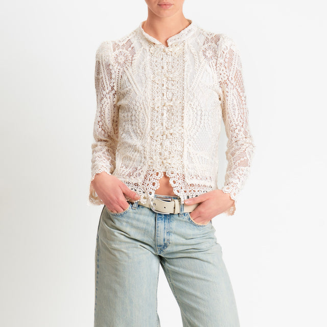 Motel-Camicia mandarin in pizzo macramè - burro