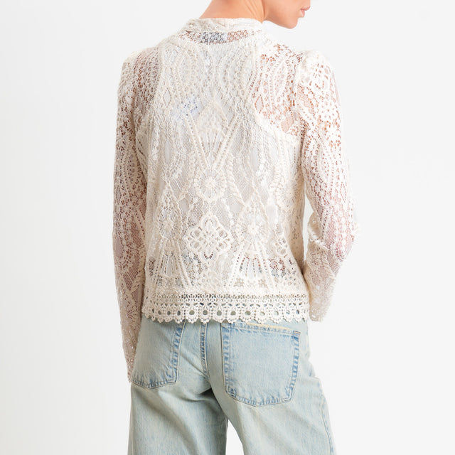 Motel-Camicia mandarin in pizzo macramè - burro