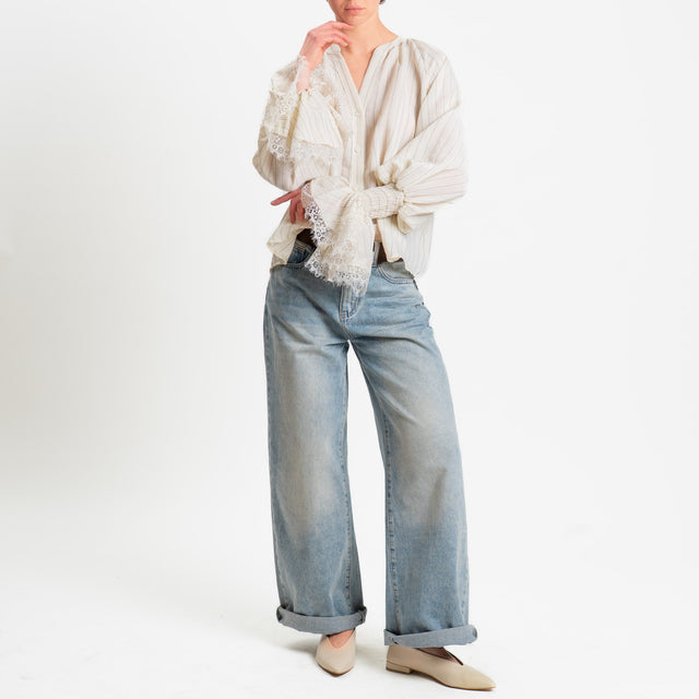 Motel-Camicia righe in mussola - panna