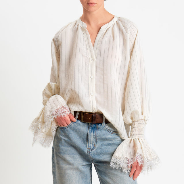 Motel-Camicia righe in mussola - panna