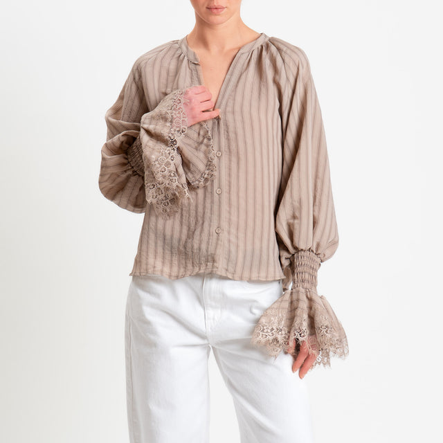 Motel-Camicia righe in mussola - tortora