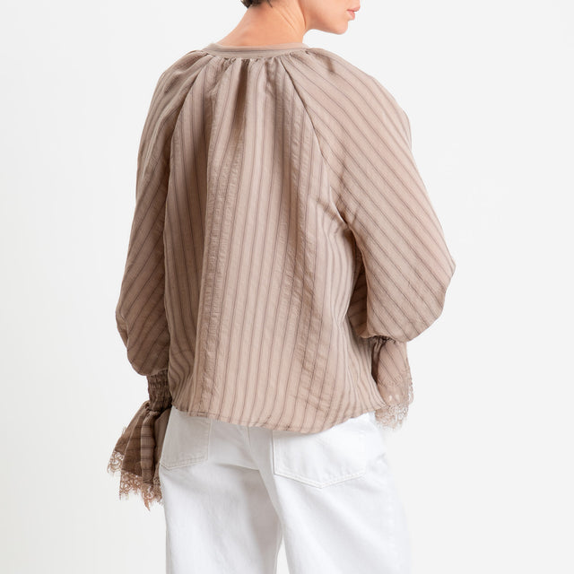 Motel-Camicia righe in mussola - tortora