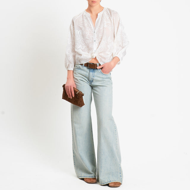 Motel-Camicia tencel ricamata - bianco