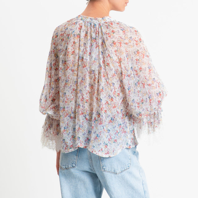 Motel-Camicia fantasia provenzale georgette - latte/blush/verde