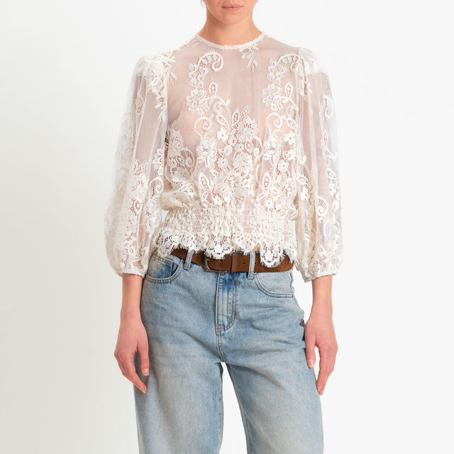 Motel-Blusa in pizzo macramé con elastico - burro