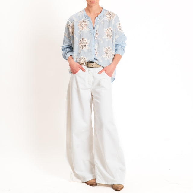 Motel-Camicia con ricami - celeste