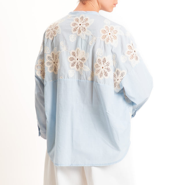 Motel-Camicia con ricami - celeste