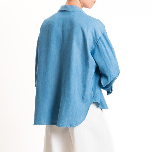 Motel-Camicia chambray con taschino maxi paillettes - denim