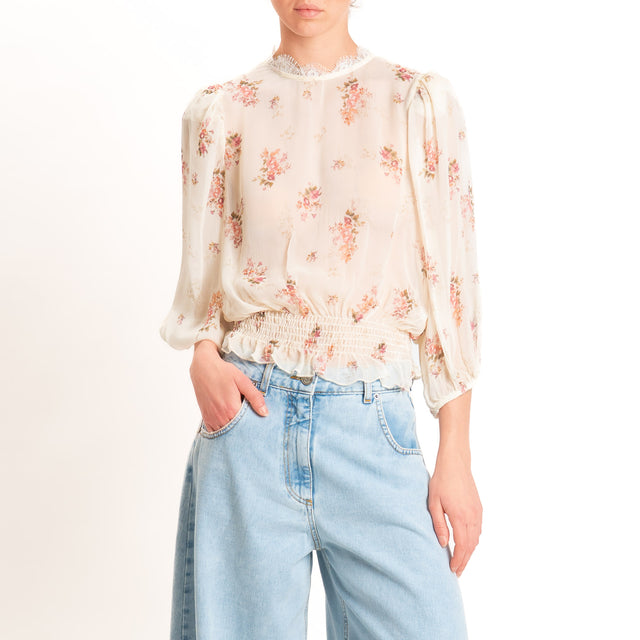 Motel-Blusa georgette fantasia provenzale - burro/rosa/militare