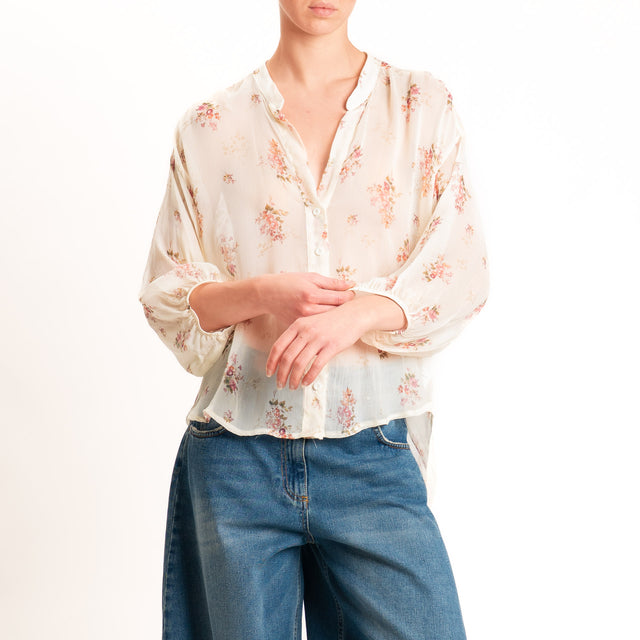 Motel-Camicia georgette fantasia provenzale - burro/rosa/militare