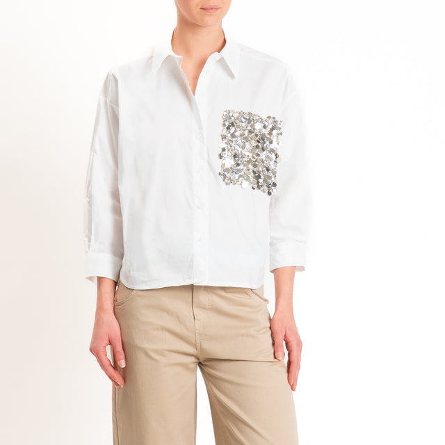 Motel-Camicia con taschino maxi pailettes - bianco