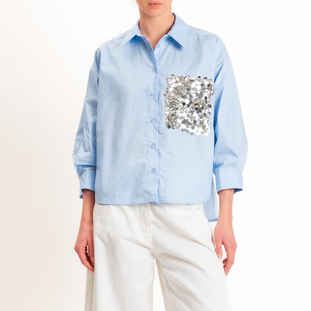 Motel-Camicia con taschino maxi pailettes - cielo