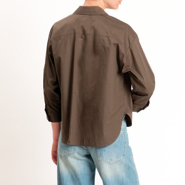 Motel-Camicia con taschino maxi pailettes - moro