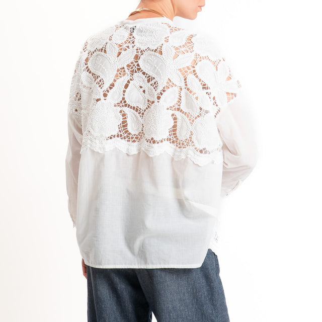 Motel-Camicia mussola traforata con ricami - bianco