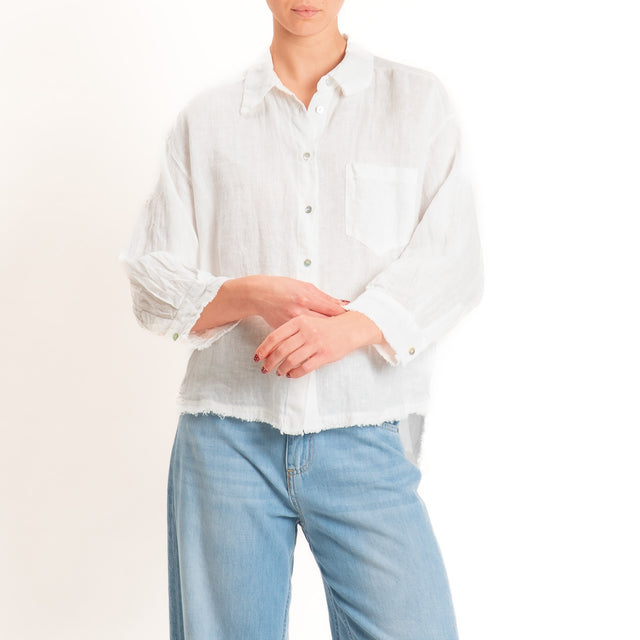 Motel-Camicia 100% lino bordi sfrangiati - panna