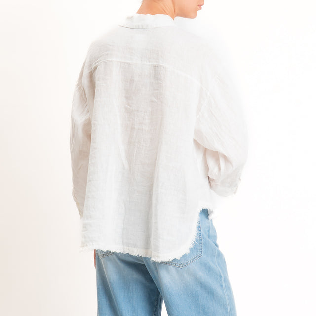 Motel-Camicia 100% lino bordi sfrangiati - panna