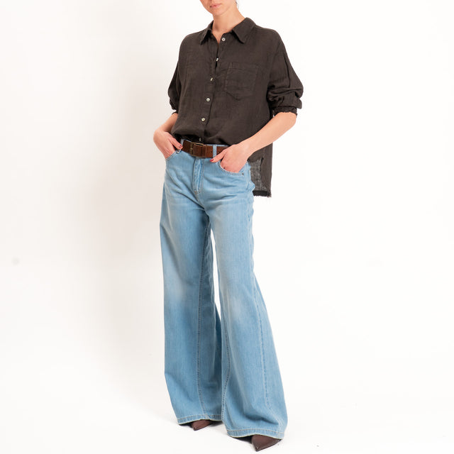 Motel-Camicia 100% lino bordi sfrangiati - choco
