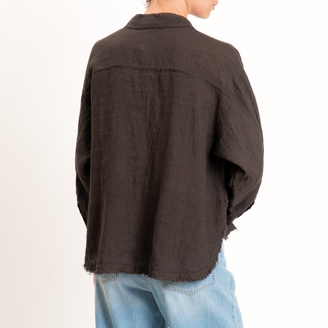 Motel-Camicia 100% lino bordi sfrangiati - choco