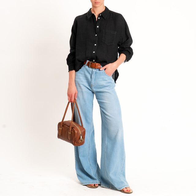 Motel-Camicia 100% lino bordi sfrangiati - nero