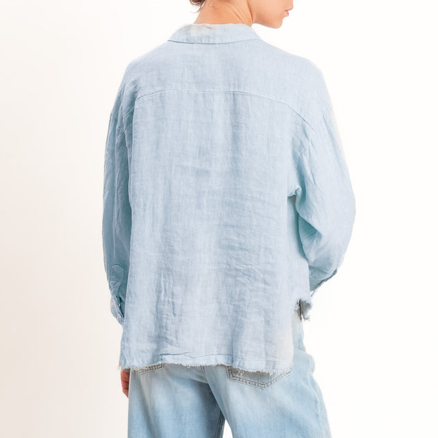 Motel-Camicia 100% lino bordi sfrangiati - sky