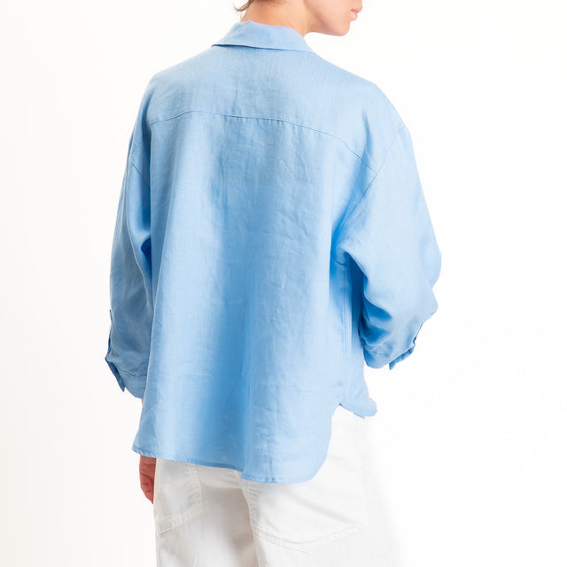 Motel-Camicia 100% lino tasca paillettes - azzurro