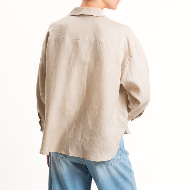 Motel-Camicia 100% lino tasca paillettes - beige