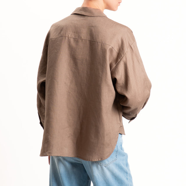 Motel-Camicia 100% lino tasca paillettes - moka
