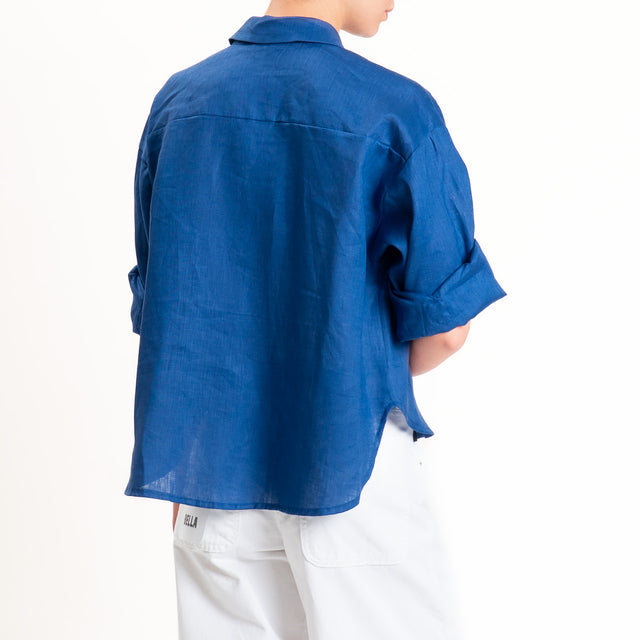 Motel-Camicia 100% lino tasca paillettes - indaco