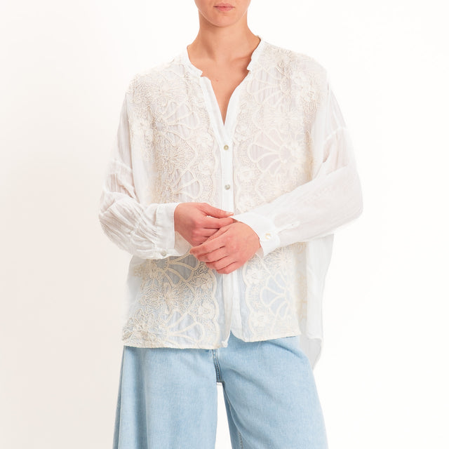 Motel-Camicia mussola con ricami - burro